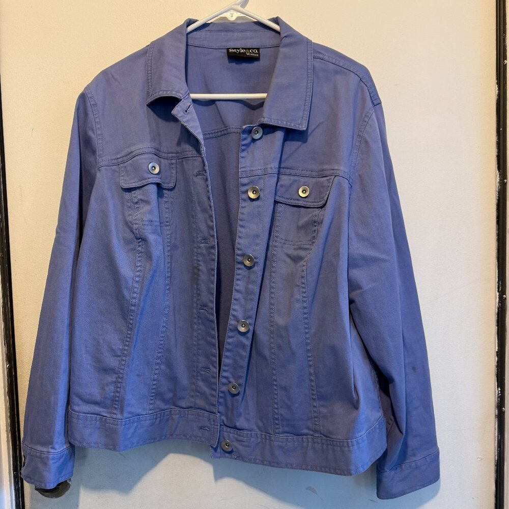 Style & Co Womens Lt Blue Jean Jacket Denim Trucker (151)